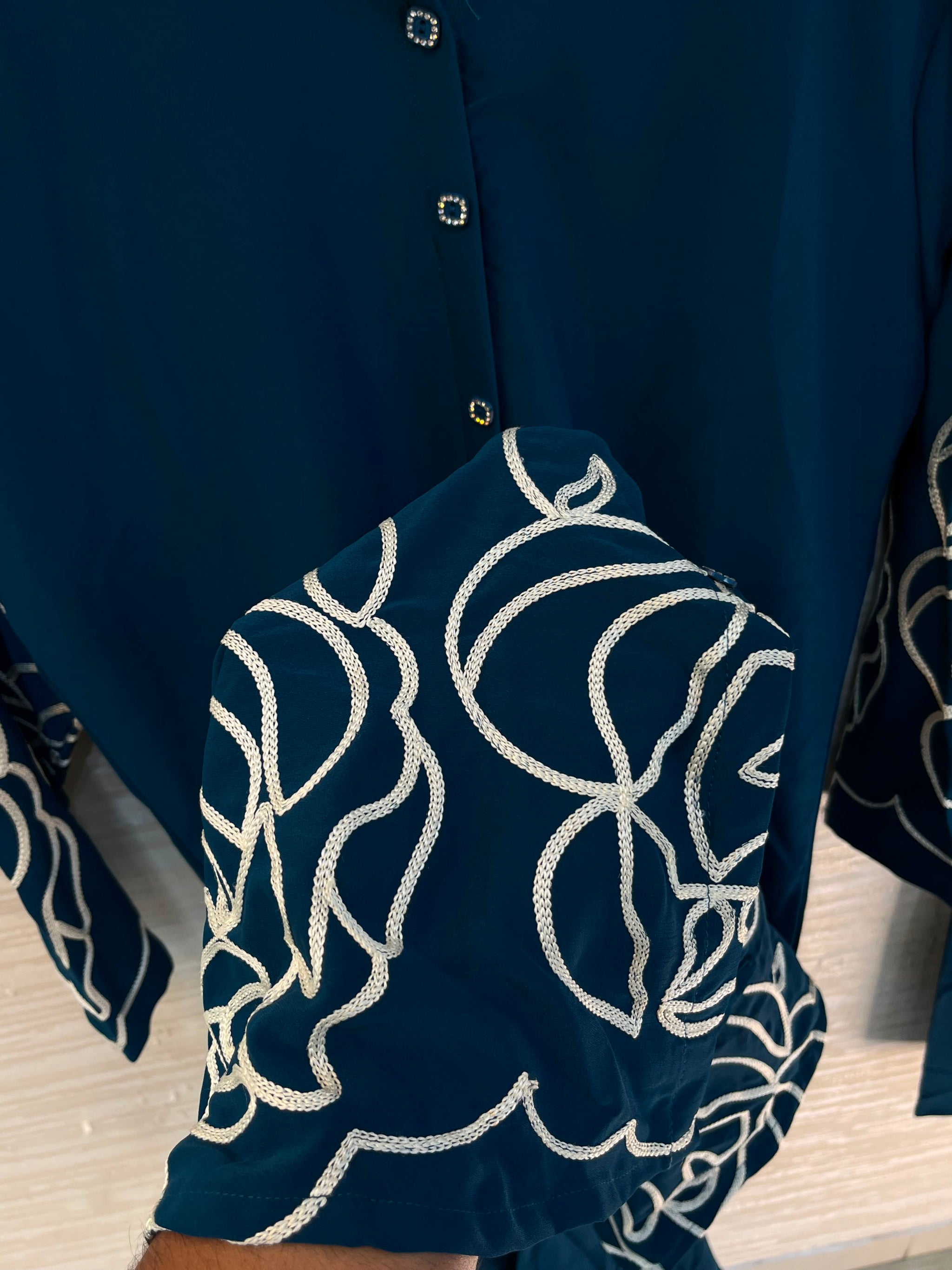 1194 Floral Embroidered Coord Set - Teal Blue