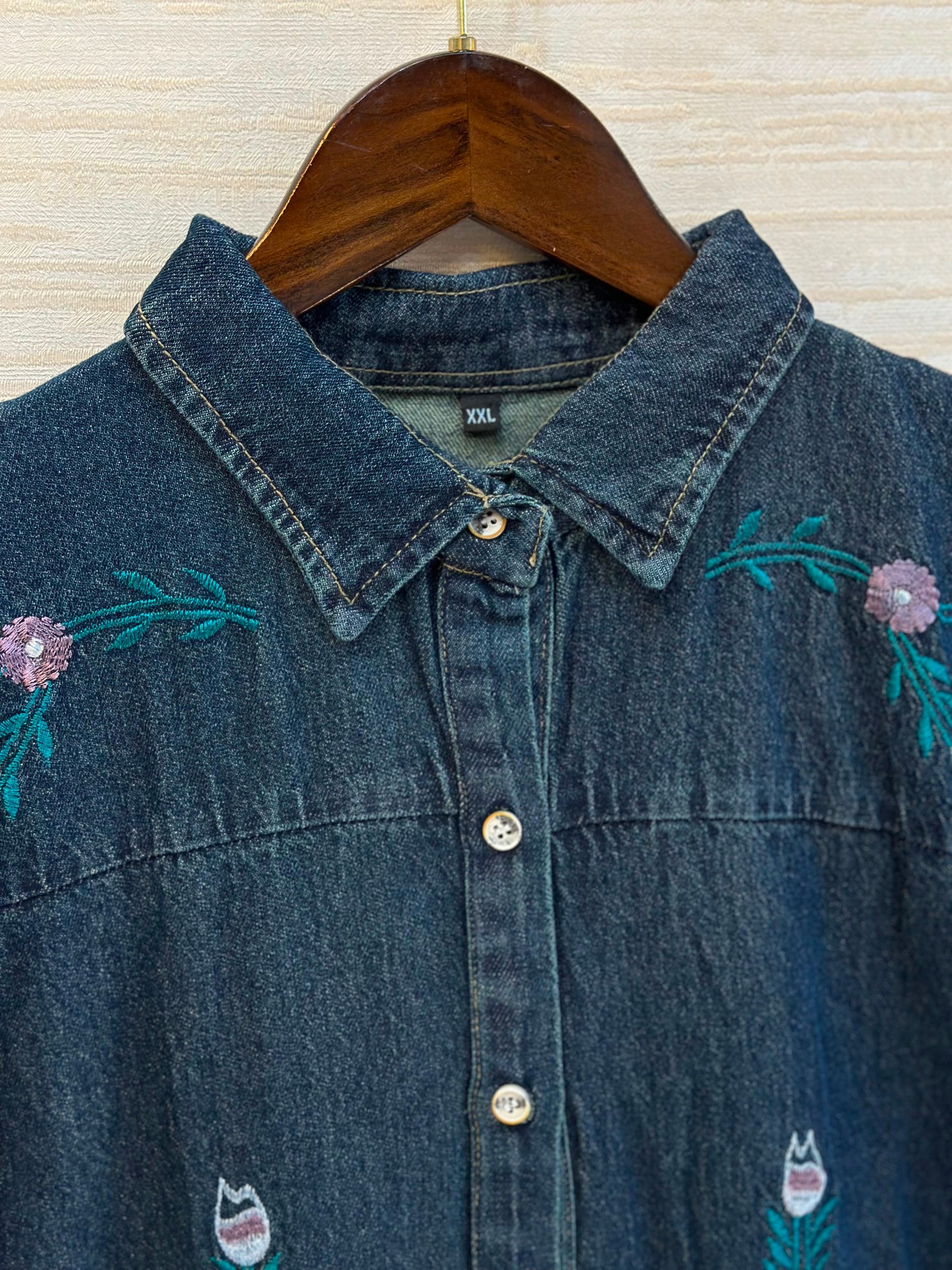 1210 Embroidered Denim Gown - Dark Blue