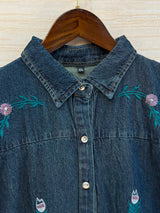 1210 Embroidered Denim Gown - Dark Blue