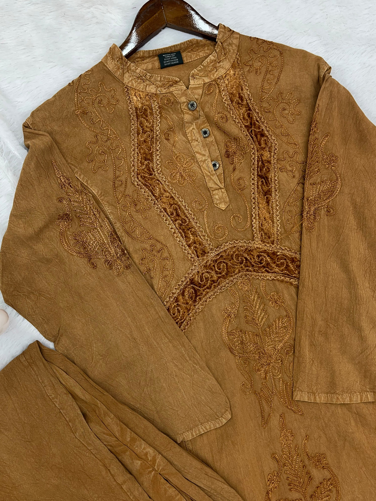1391 Kashmiri Embroidered CoordSet - Camel Mustard