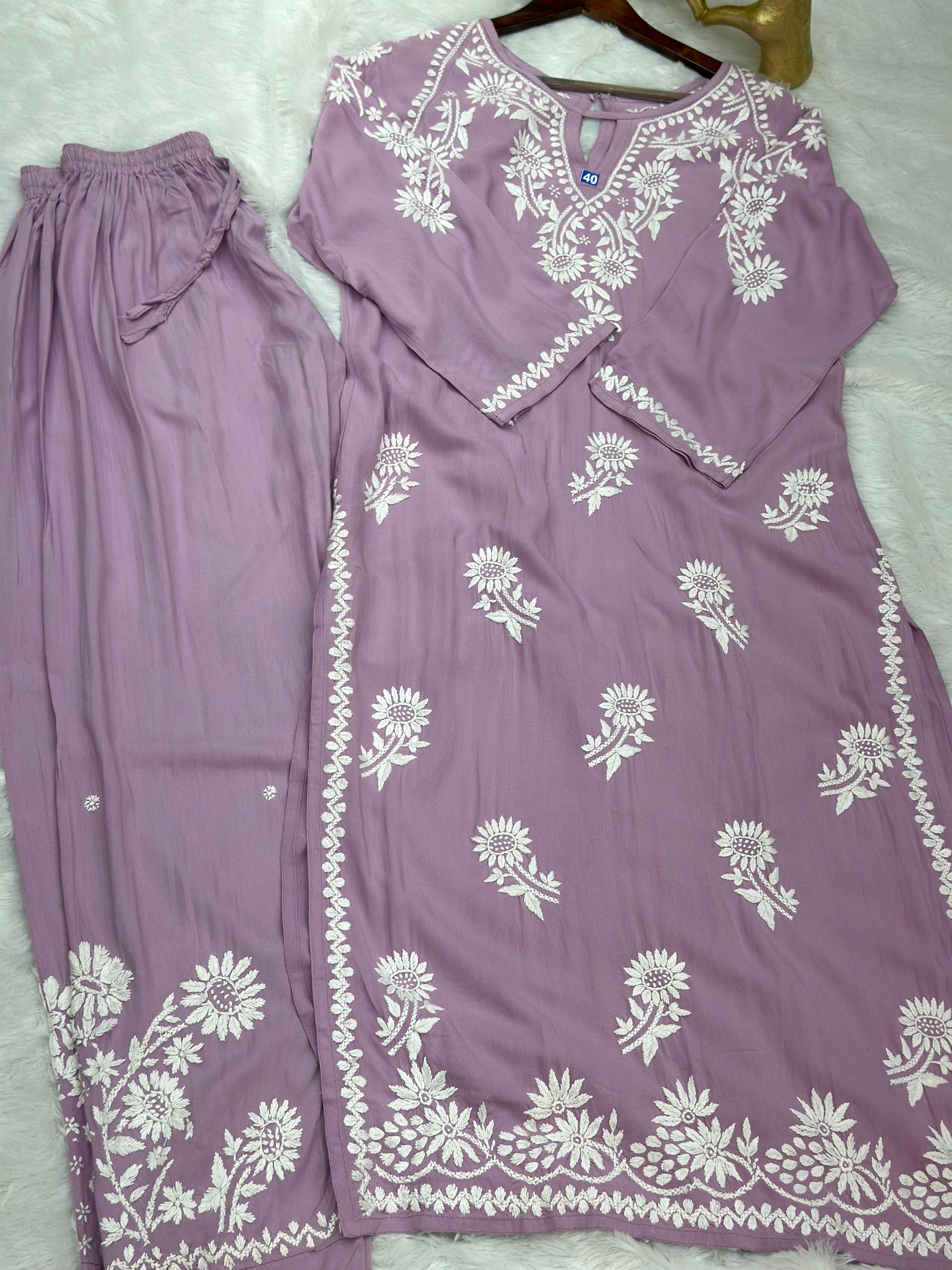 668 Lucknowi Palazzo Set - Lavender