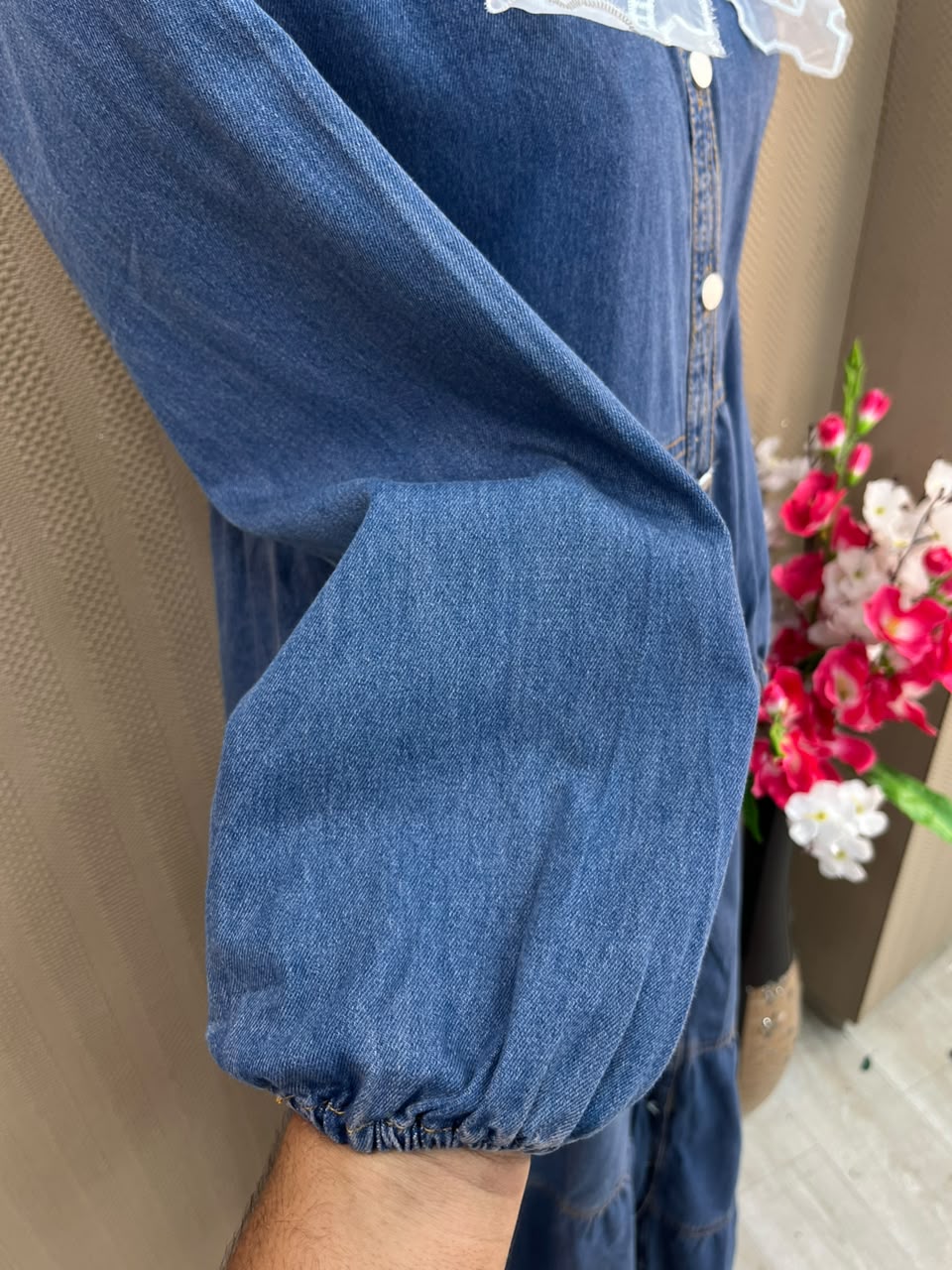 1229 Embroidered Denim Gown - Blue