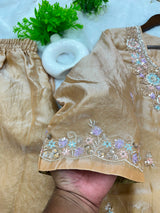 1204 Floral Hand-Work Partywear - Golden Beige