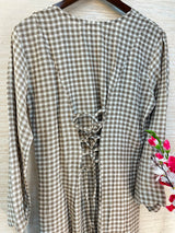 1209 Korean Gingham Gown - Taupe Brown