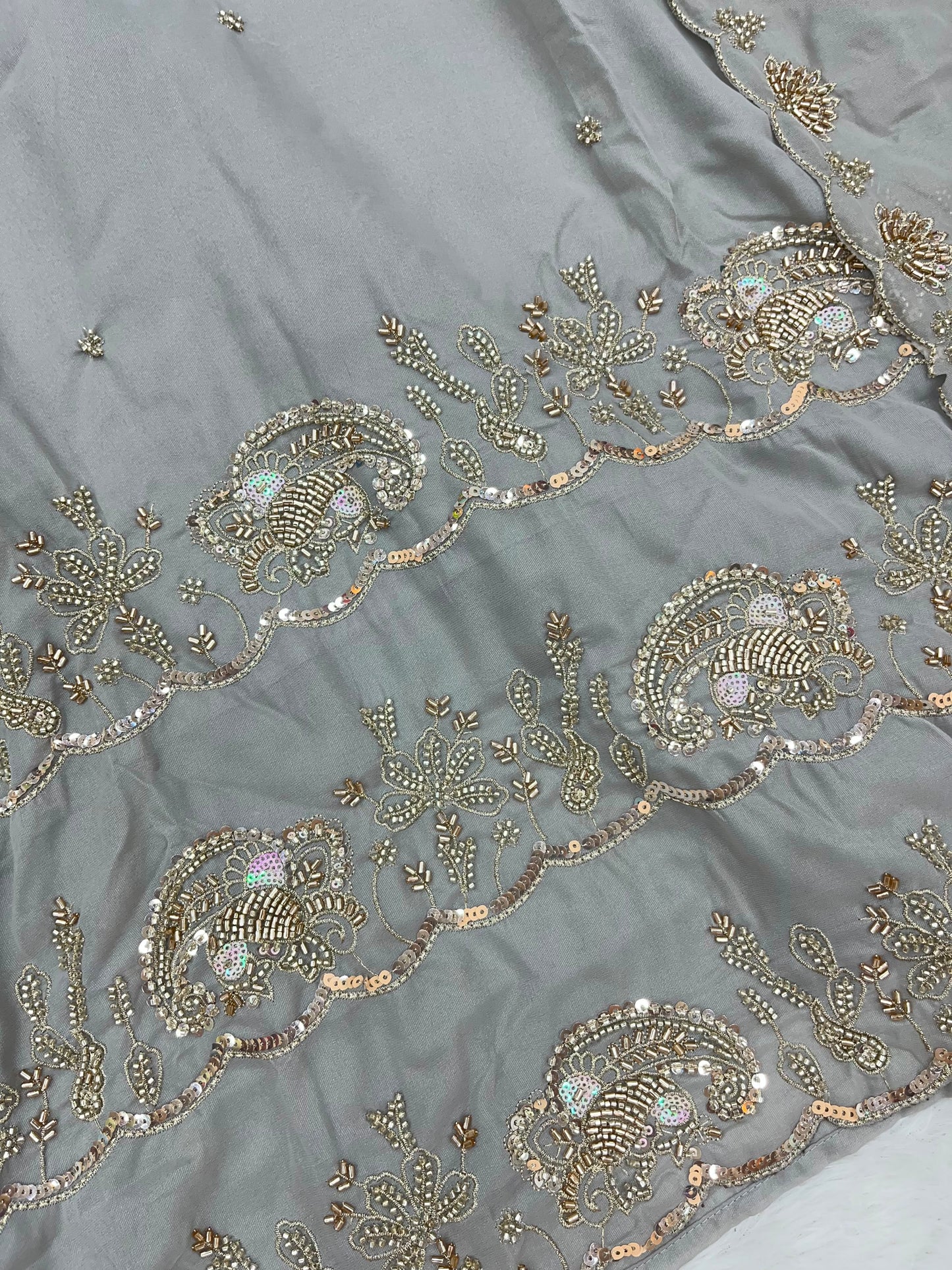 1204 Floral Hand-Work Partywear - Dove Grey