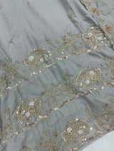 1204 Floral Hand-Work Partywear - Dove Grey