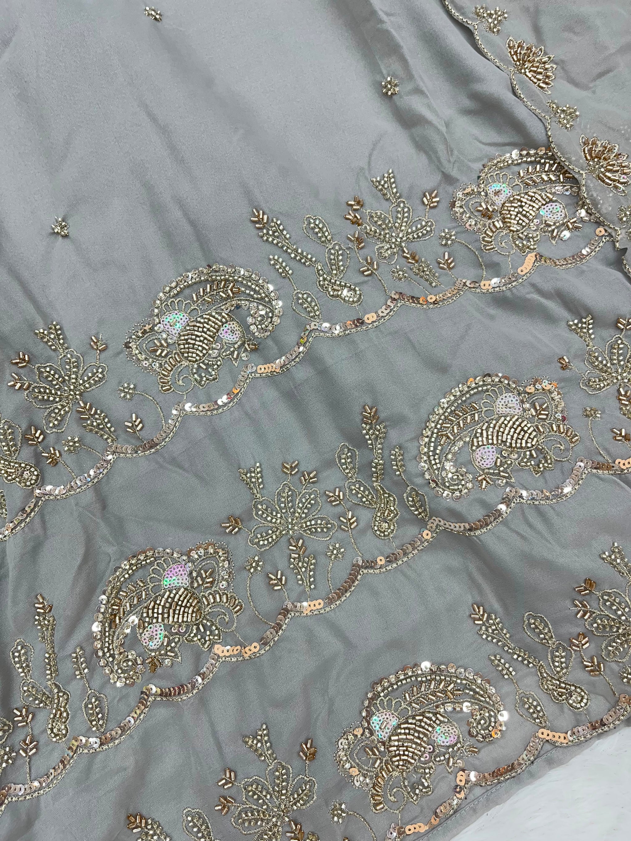 1204 Floral Hand-Work Partywear - Dove Grey