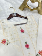 660 Premium Pakistani Lawn Cordset Set - Ivory