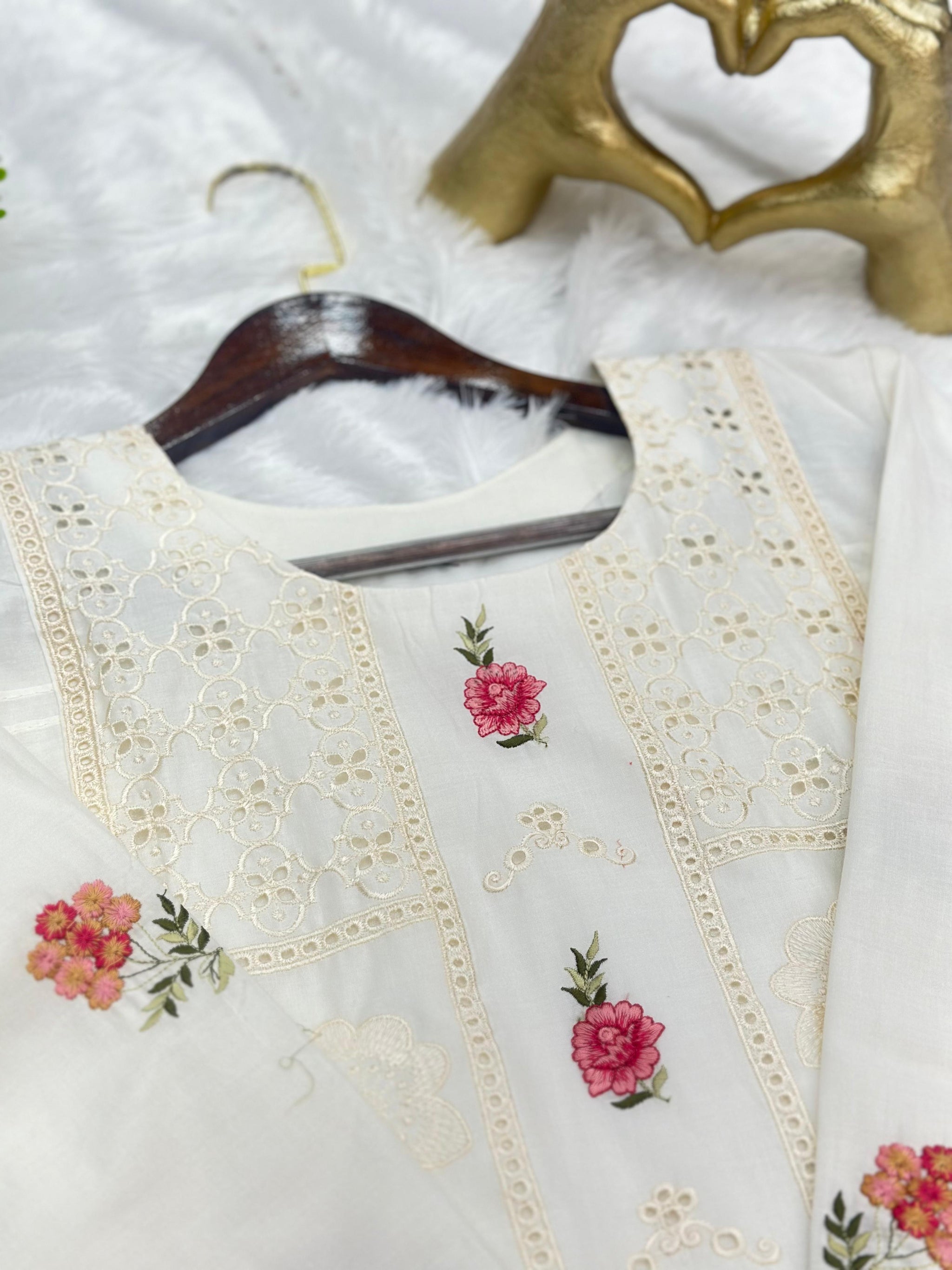 660 Premium Pakistani Lawn Cordset Set - Ivory