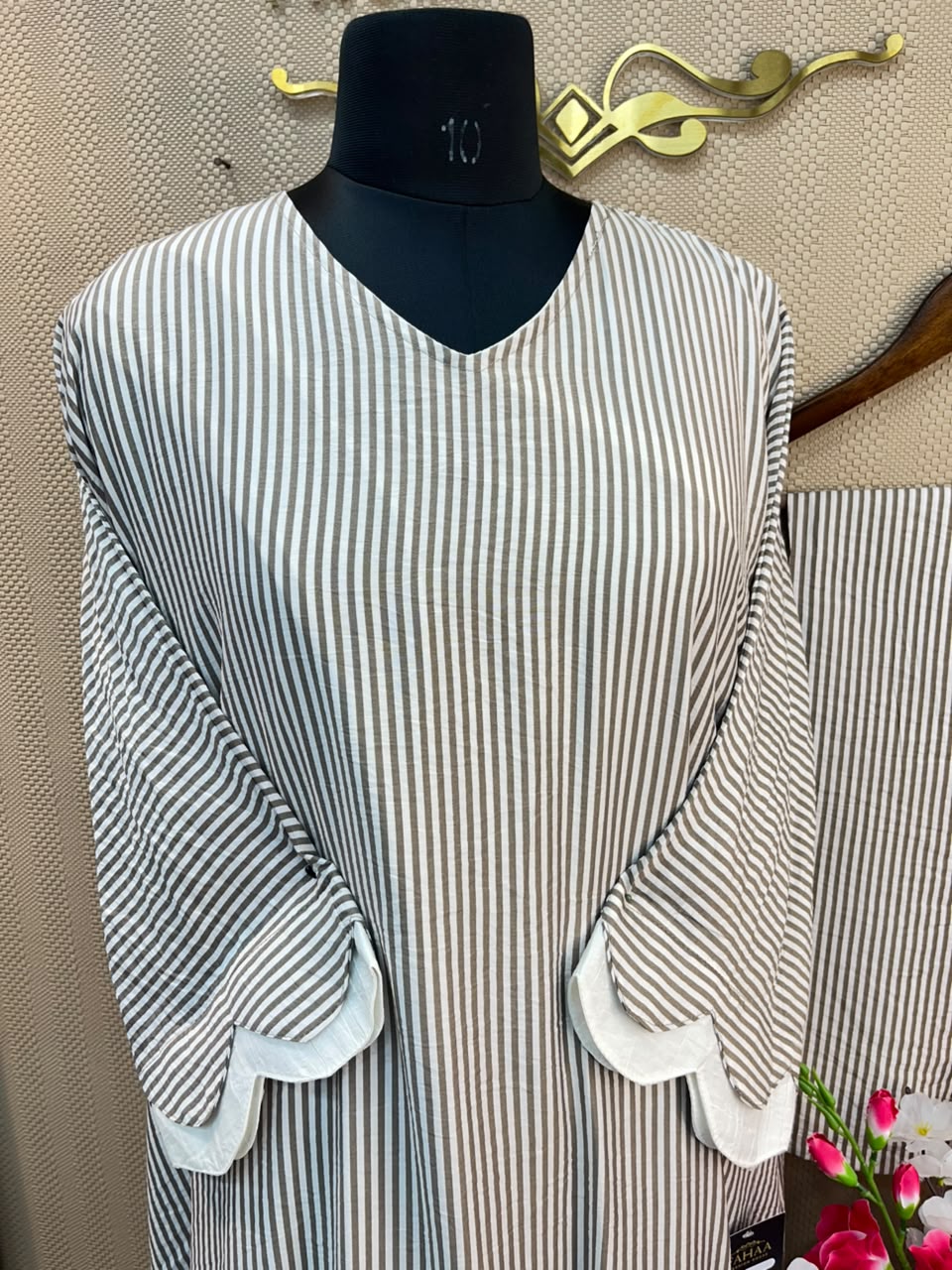 1230 Striped Maxi Kaftan A-Line Set - Beige