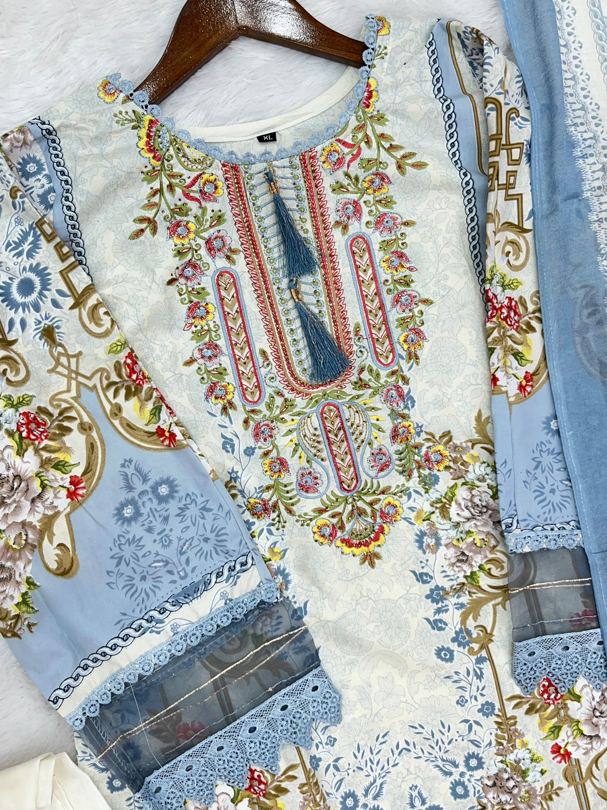 1449 Pakistani Embroidered Suit - Off White