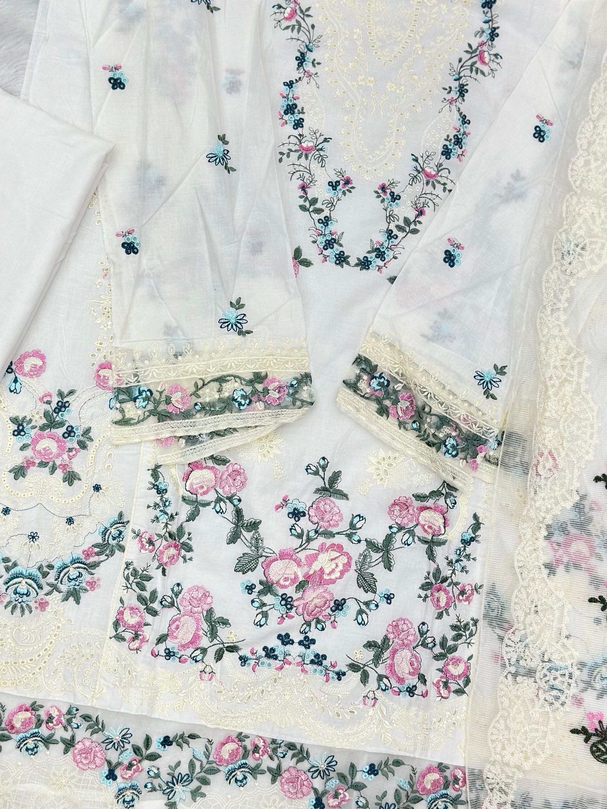 834 Elaf Pakistani Unstitched chikan Lawn Suit