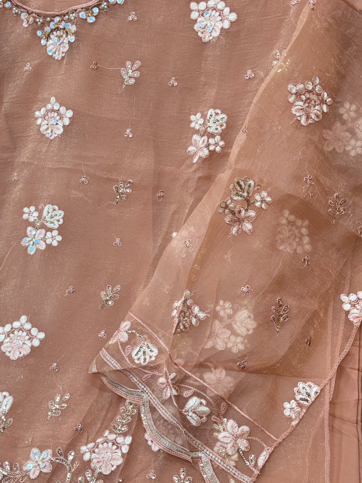 1438 Pakistani Unstitched Partywear - Peach