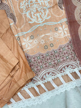 1451 Pakistani Embroidered Suit - Peach Brown