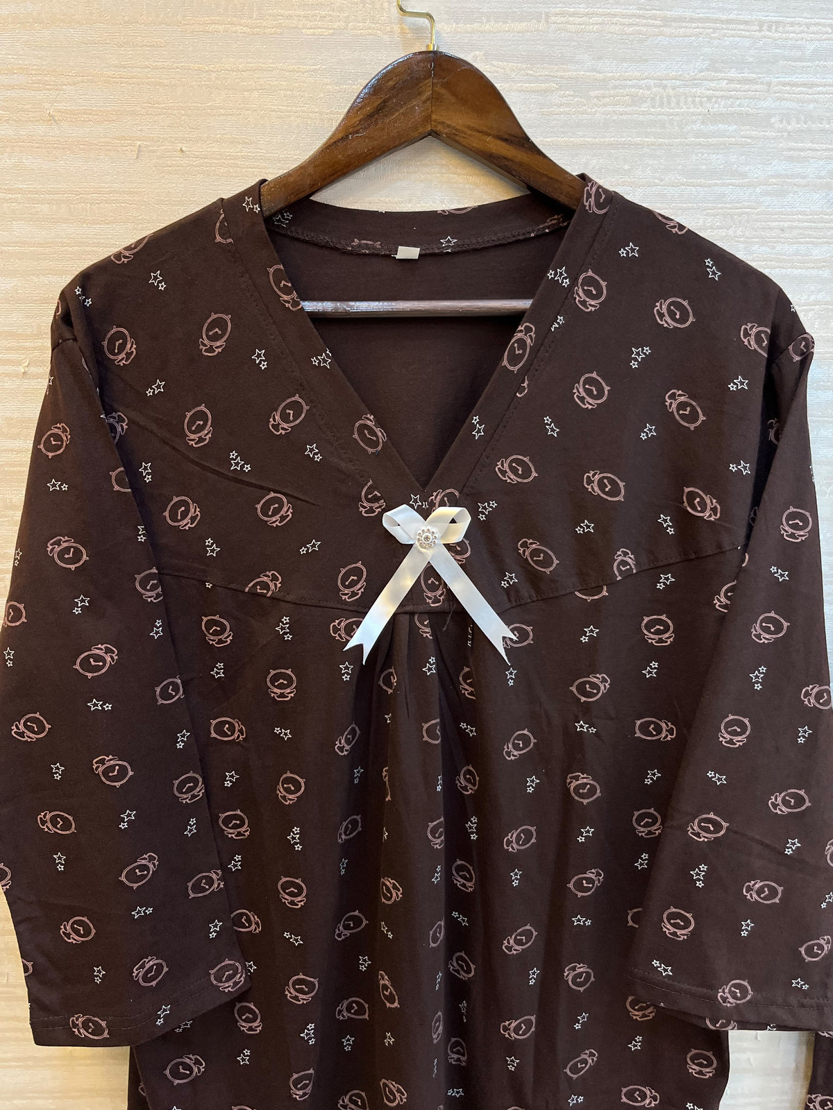1447 Korean Bow Night Wear - Chocolate Brown