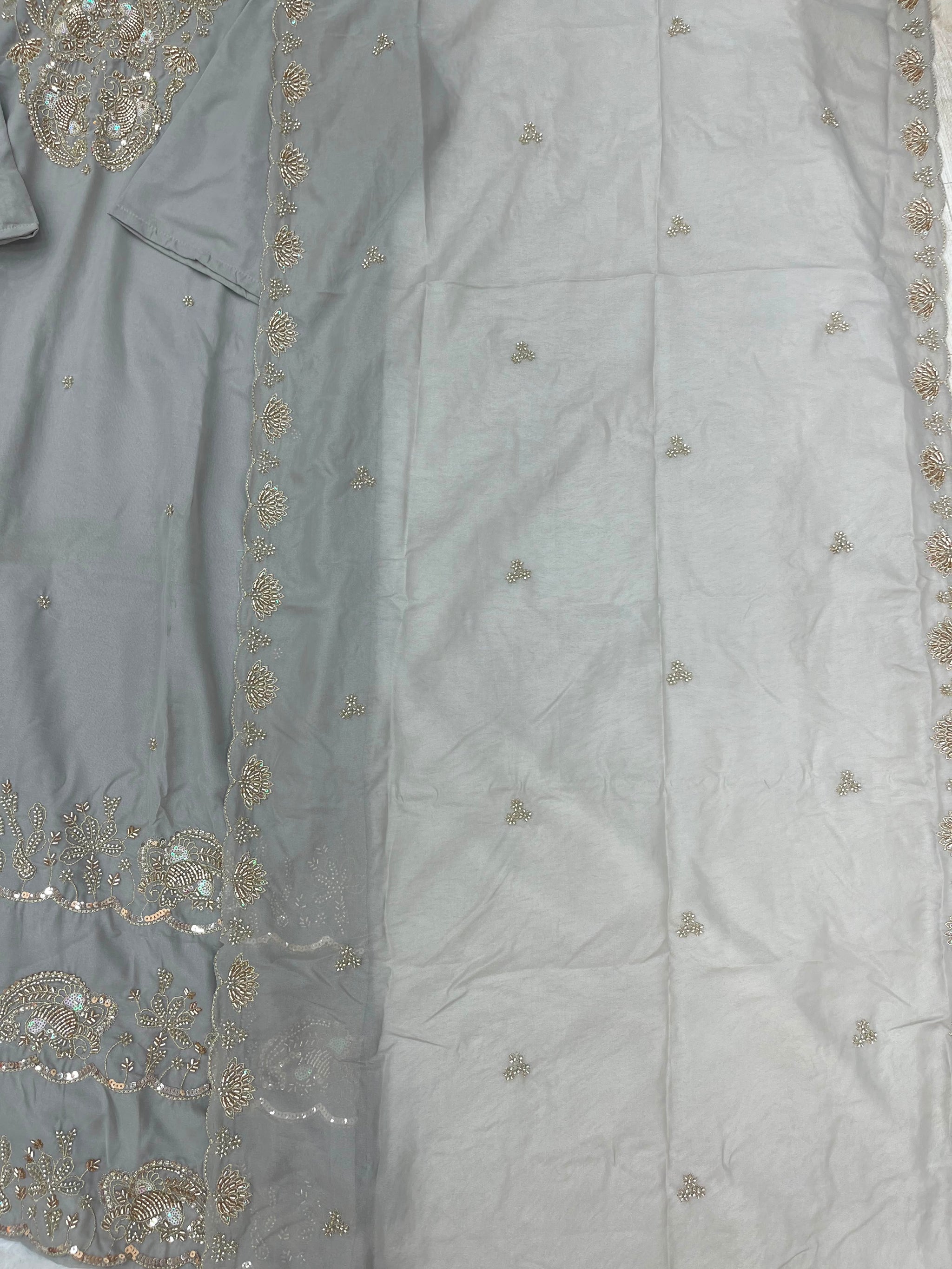 1204 Floral Hand-Work Partywear - Dove Grey