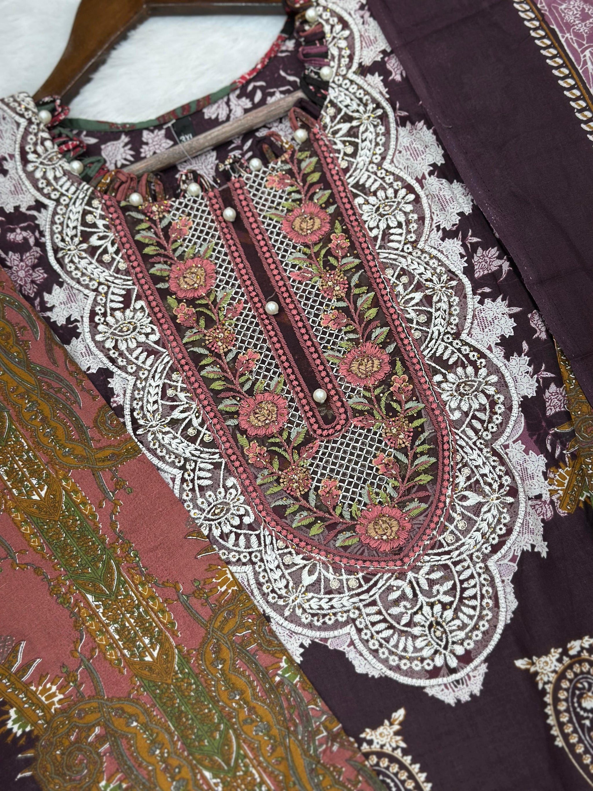 739 Readymade Jade Pakistani Floral Printed Lawn Suit - Burgundy