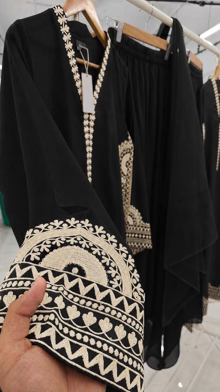 1338 Pakistani Embroidered Coord Set - Black