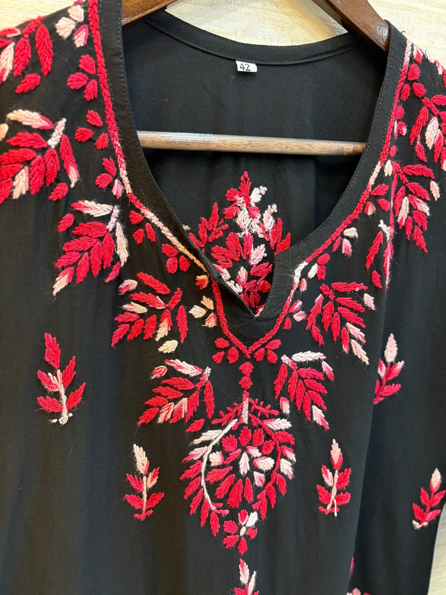 617 Lucknowi Short Kurti Set  Black - Red