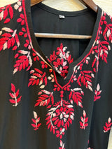 617 Lucknowi Short Kurti Set  Black - Red
