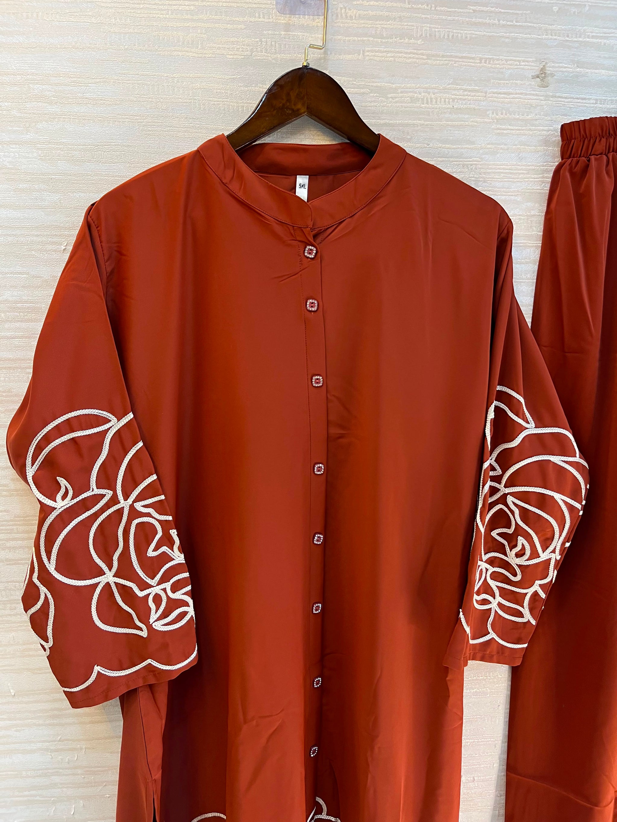 1194 Floral Embroidered Coord Set - Rust