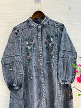 1210 Embroidered Denim Gown - Acid Grey
