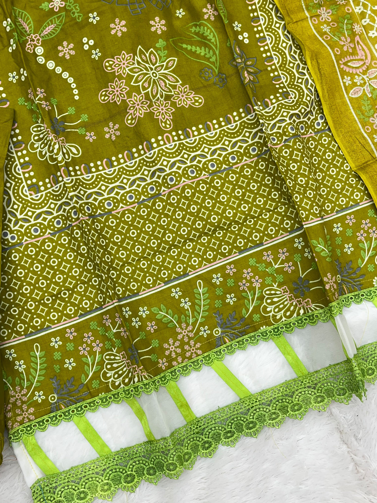 1451 Pakistani Embroidered Suit - Olive Green