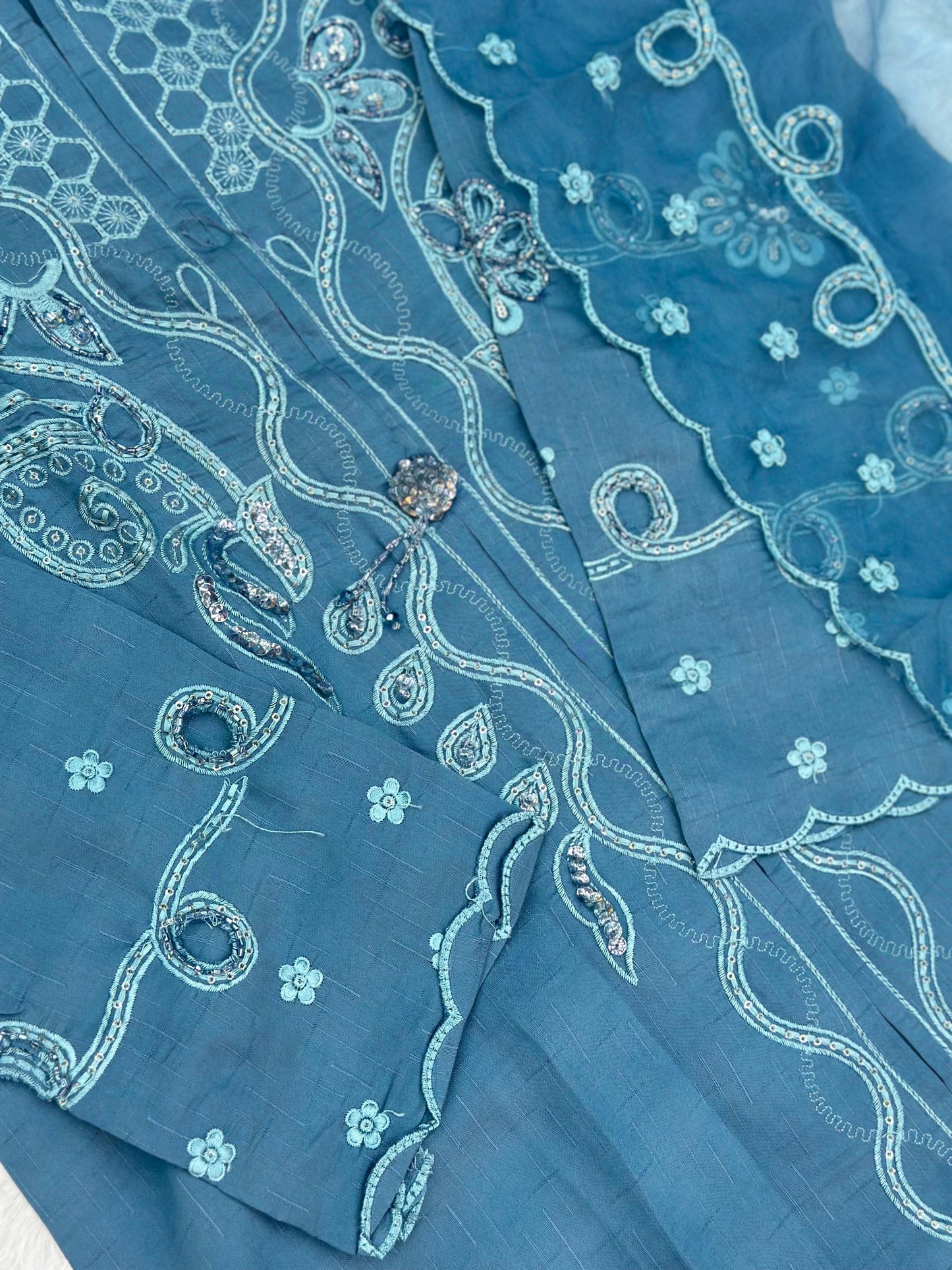 652 Pakistani Cut-Work Embroidery - Stone Blue