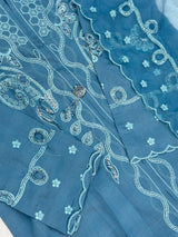 652 Pakistani Cut-Work Embroidery - Stone Blue