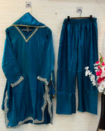 1204 Floral Hand-Work Partywear - Peacock Blue