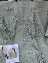 1456 Pakistani Unstitched Partywear - Olive Green