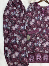1424 Mausumery Foral Lawn Suit - Plum
