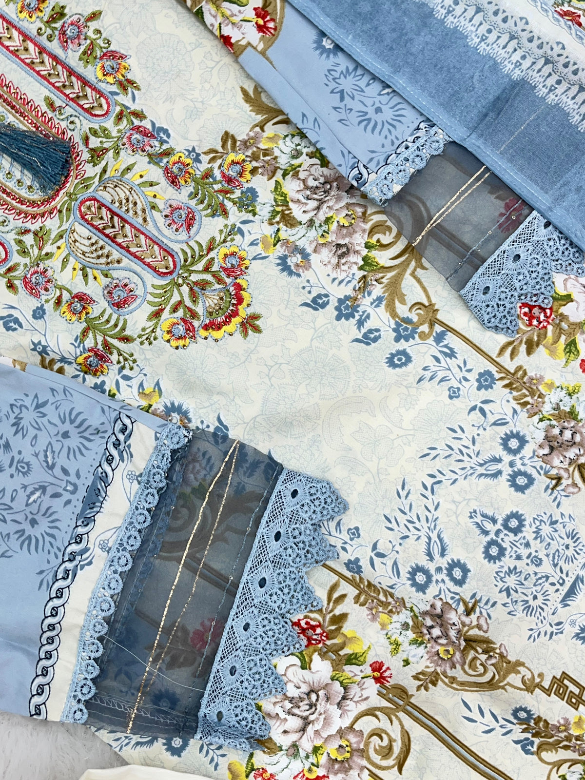 1449 Pakistani Embroidered Suit - Off White