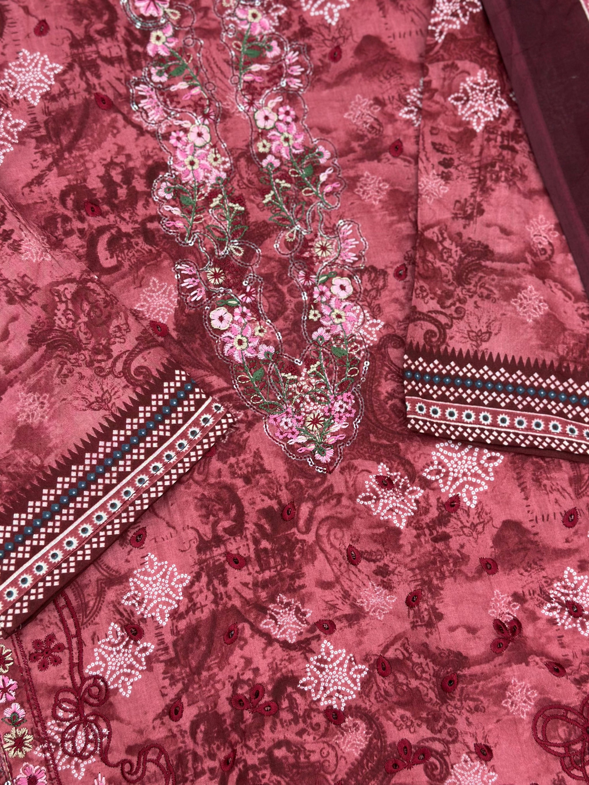 629 Premium Pakistani Lawn Suit - Dark Pink