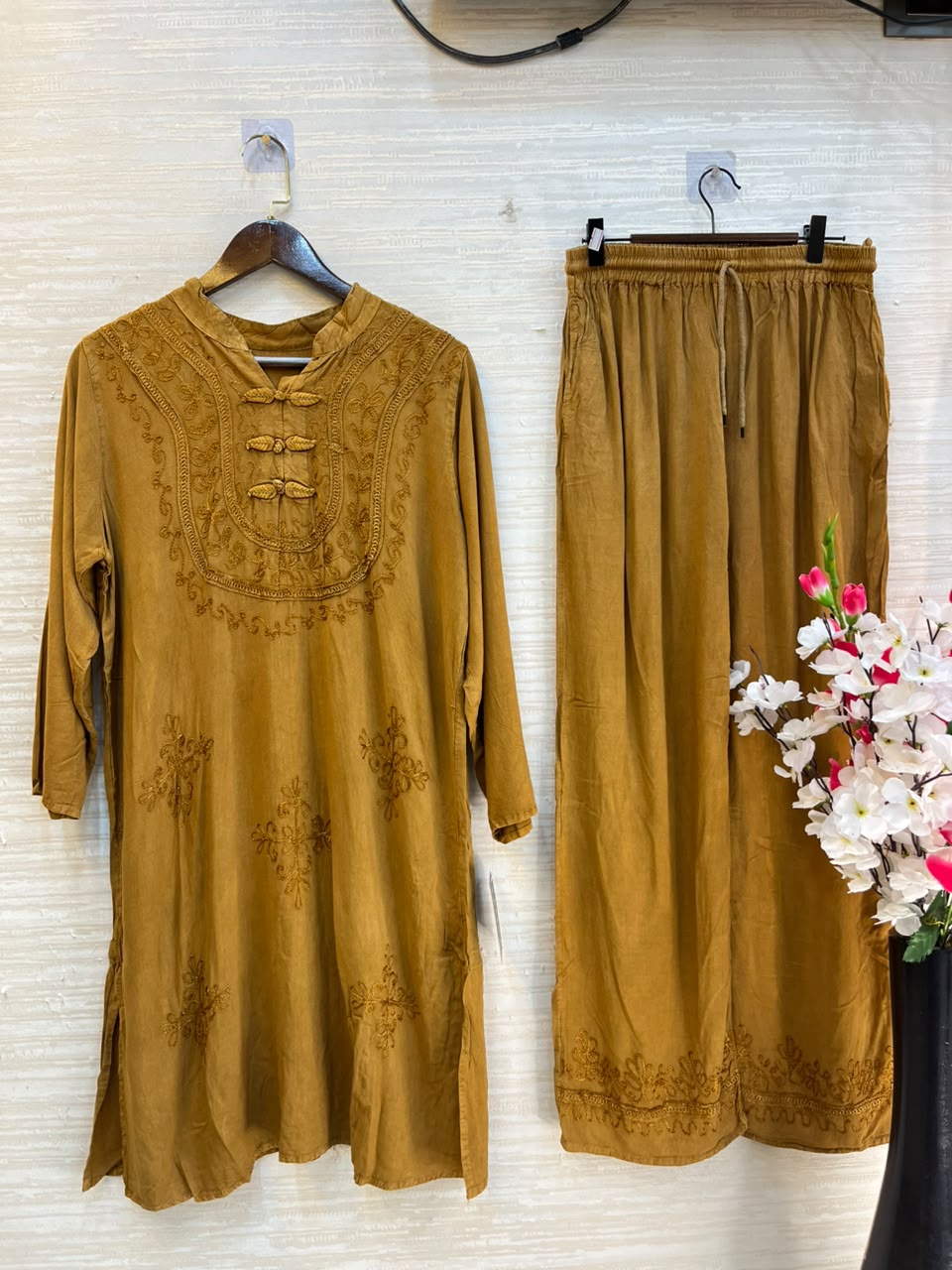 1205 Kashmiri Embroidered Coord Set - Mustard