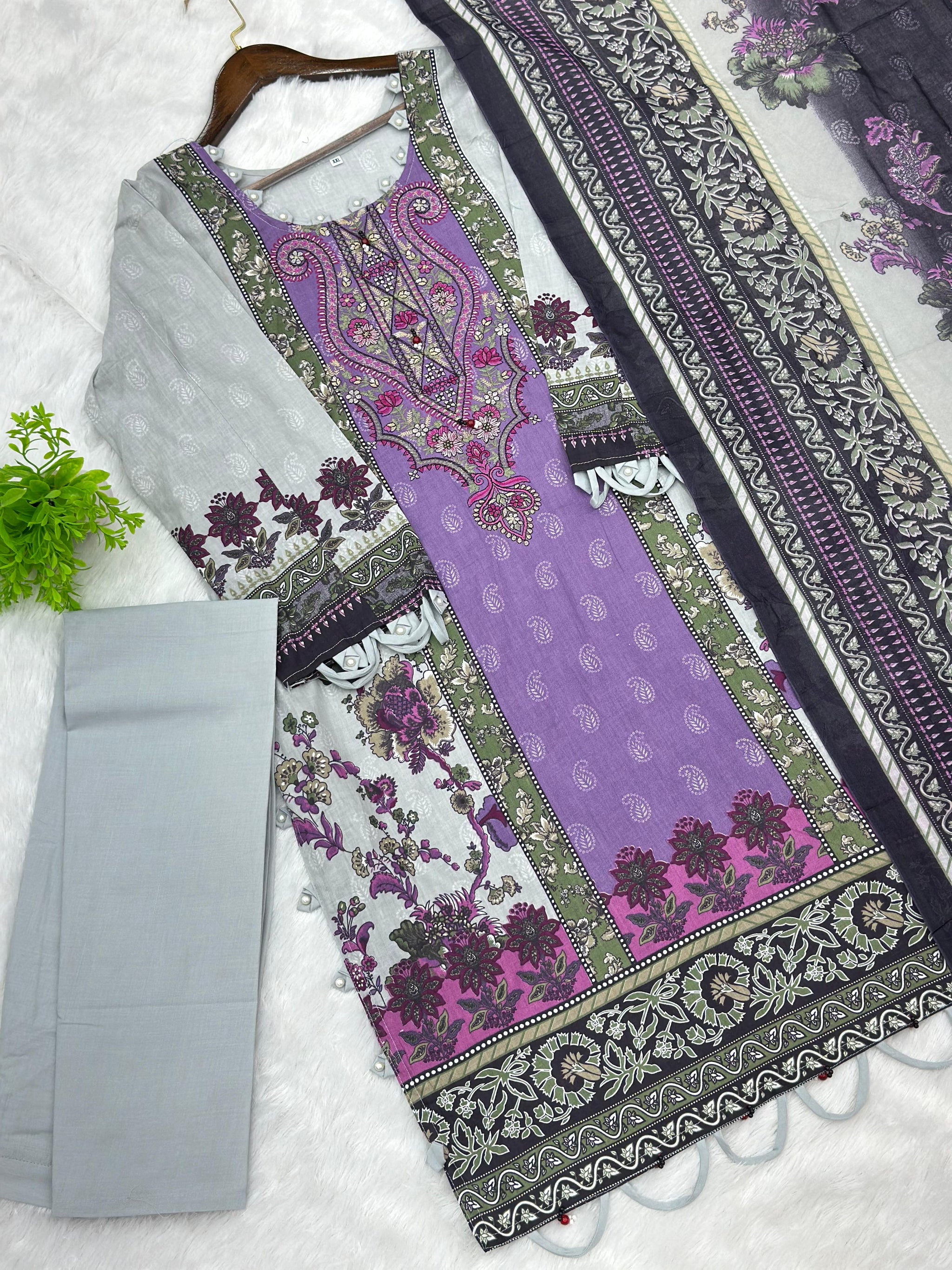 851 Readymade Pakistani Floral Embroidery Lawn Suit