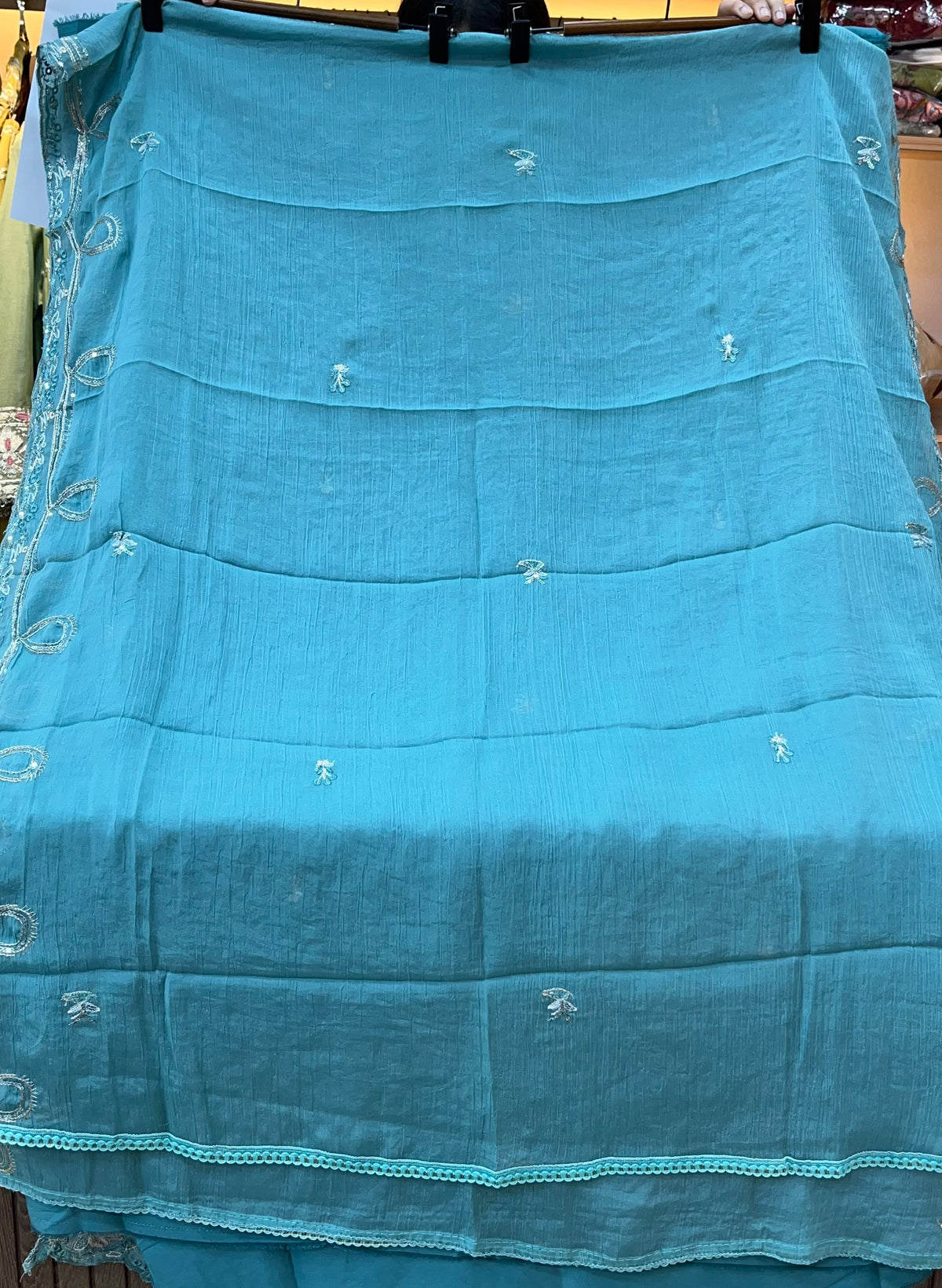 1446 Pakistani Unstitched Partywear - Teal Blue