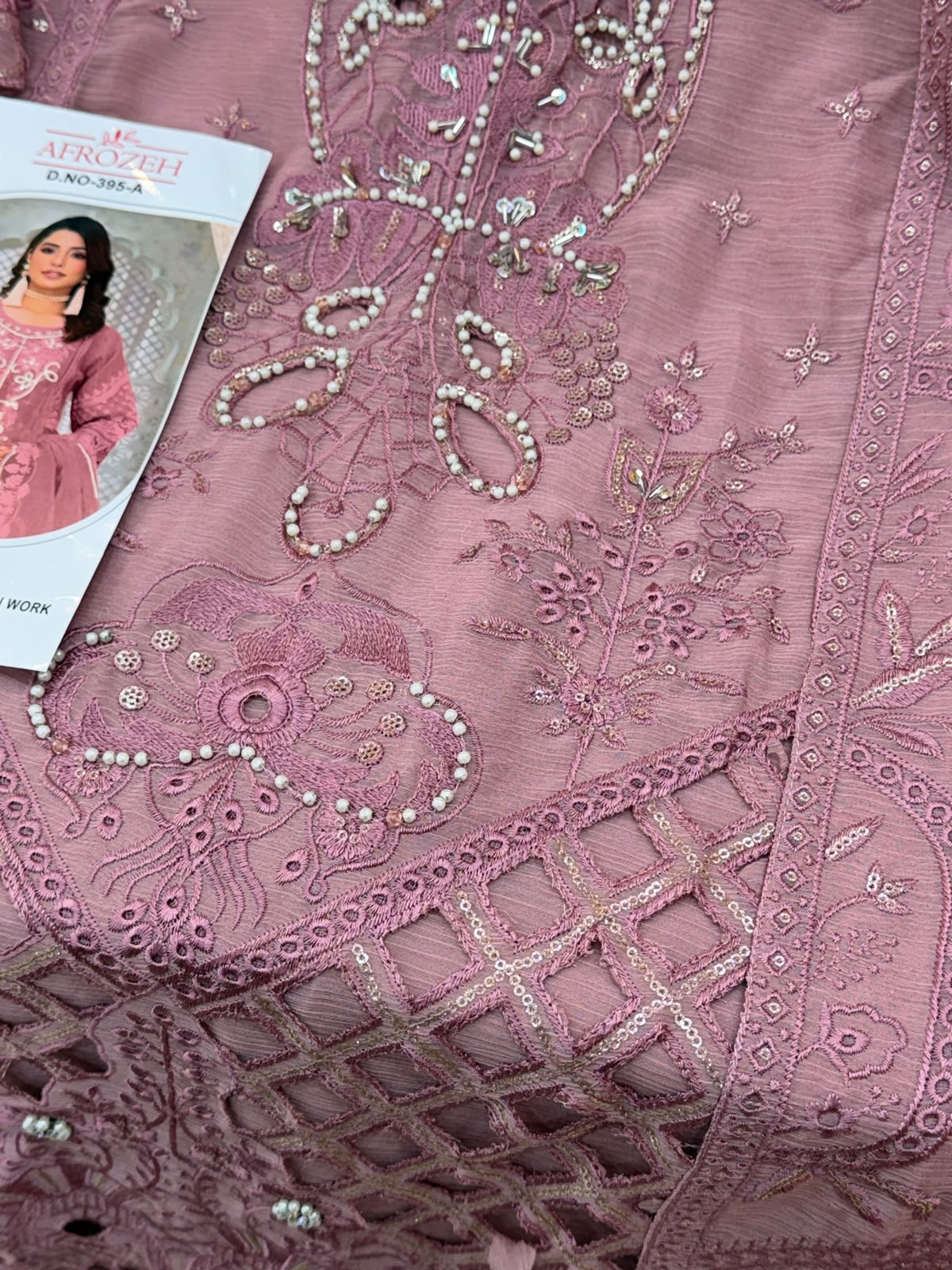 1456 Pakistani Unstitched Partywear - Rose Pink