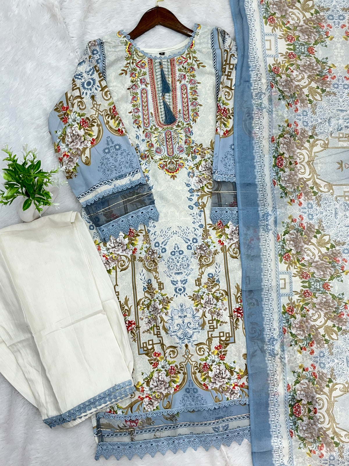 1449 Pakistani Embroidered Suit - Off White