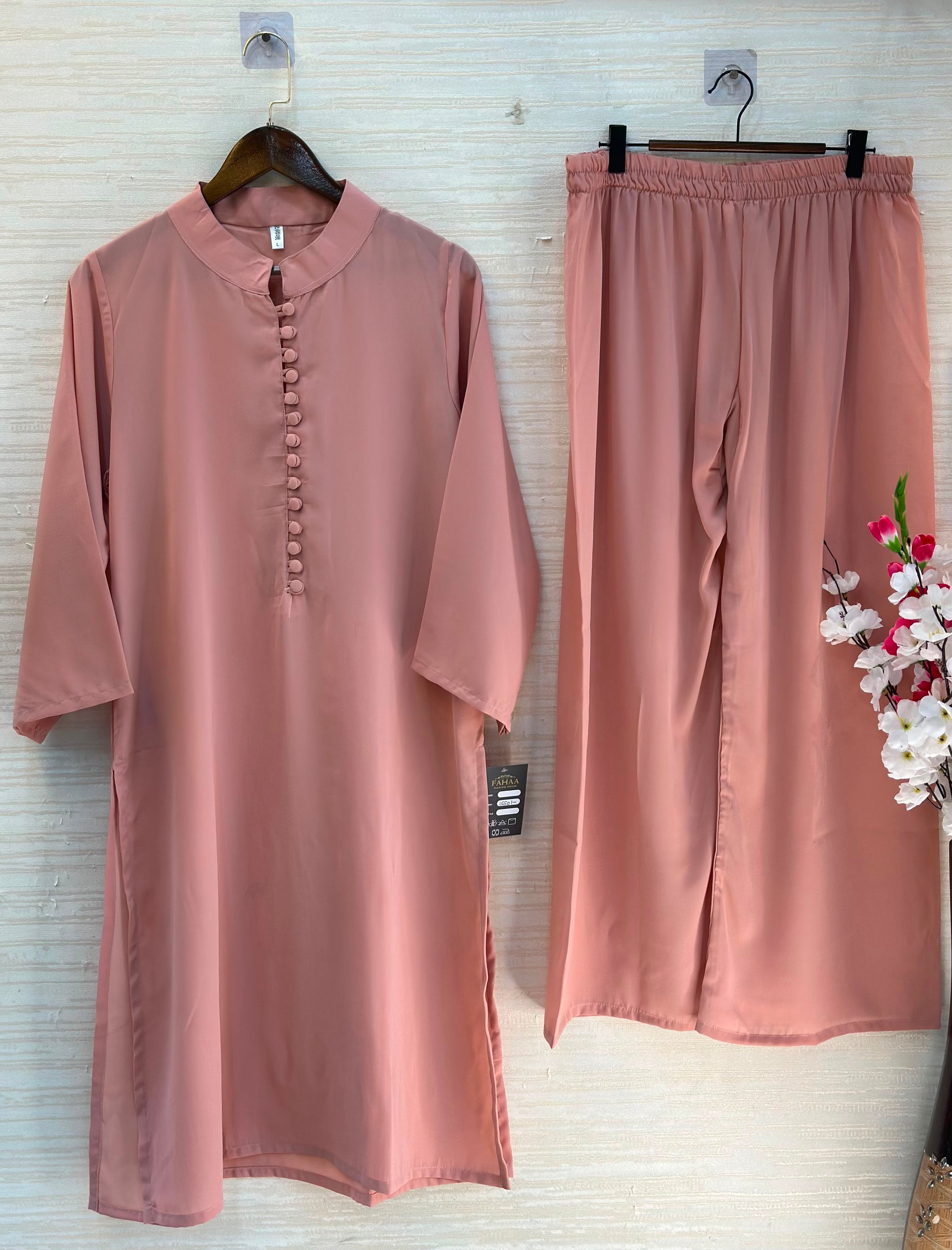 1062 Modest Mandarin Coord Set - Pink