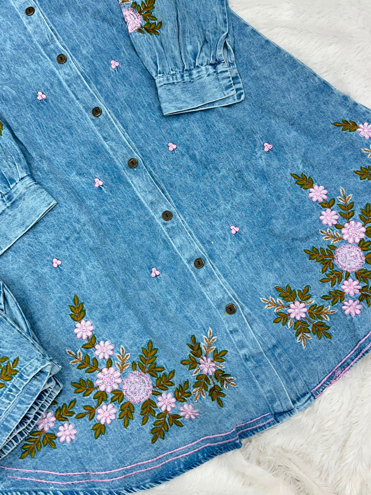 1388 Denim Embroidered Coord-Set - Sky Blue