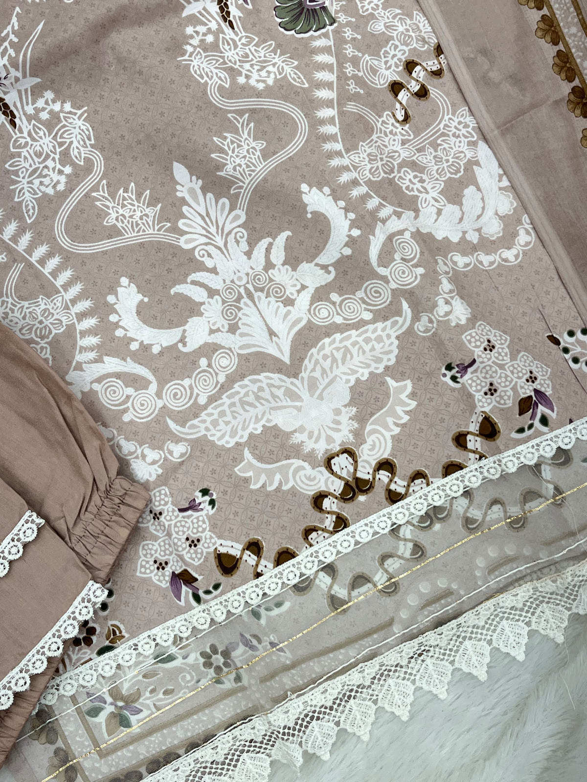 1449 Pakistani Embroidered Suit - Dusty Mushroom