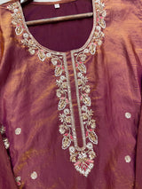 1204 Floral Hand-Work Partywear - Brownish Wine