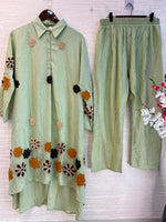1097 Floral Embroidered Coord Set - Mint Green