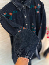 1210 Embroidered Denim Gown - Black