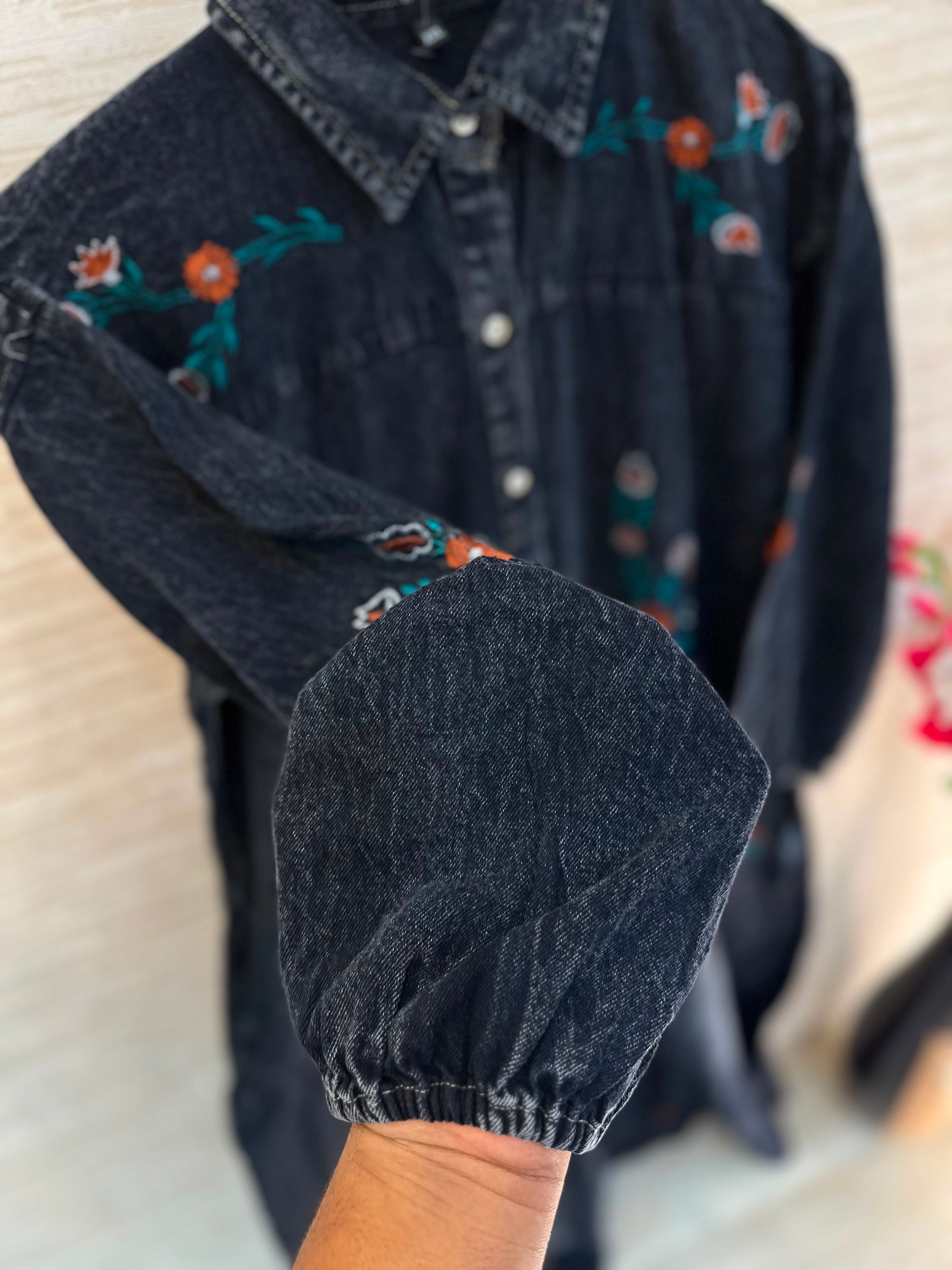 1210 Embroidered Denim Gown - Black