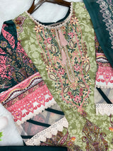 1449 Pakistani Embroidered Suit - Pista Green