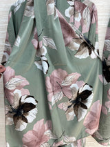 1099 Floral Kaftan Coord Set - Sage Green