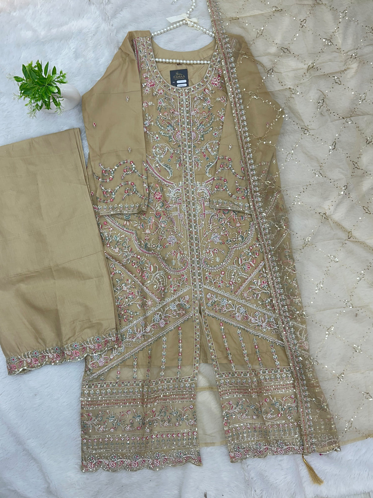 1434 Heavy Pakistani Partywear - Olive Green