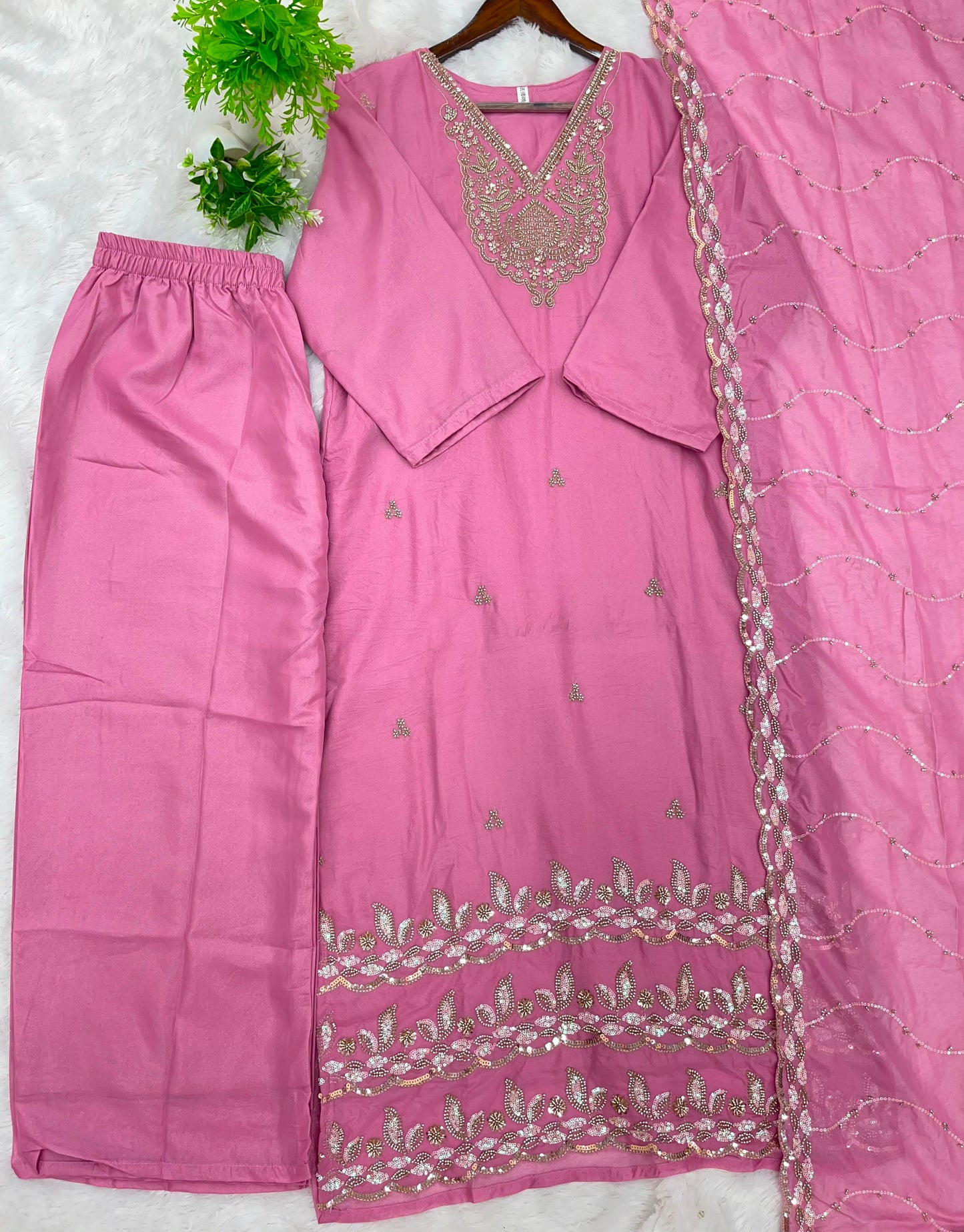 1204 Floral Hand-Work Partywear - Dusty Pink